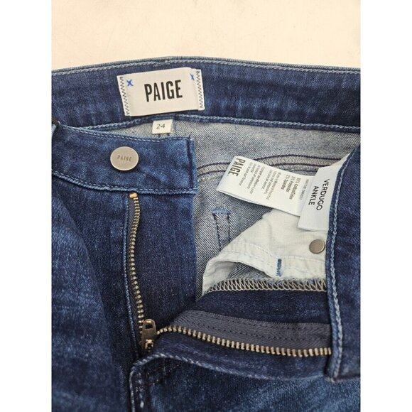 New Paige Verdugo Ankle Jeans Womens 24 Promise Dark Blue Mid Rise Ultra Skinny - Picture 6 of 8